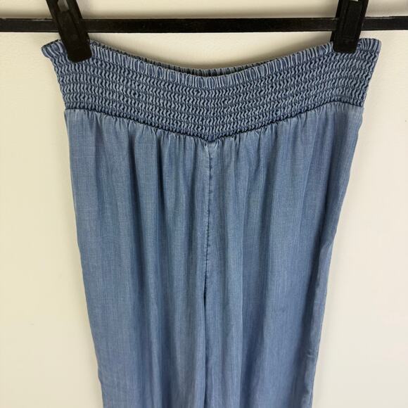 Angels Forever Young Womens Smocked High Rise Light Blue Straight Pants Medium - Picture 3 of 9